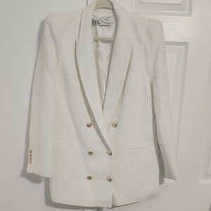 Zara Women's Cream Blazer with Gold Buttons